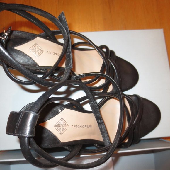 LAST CHANCE  ANTONIO MELANI Black Leather Ankle Strap High Heel Sandals - Picture 8 of 9